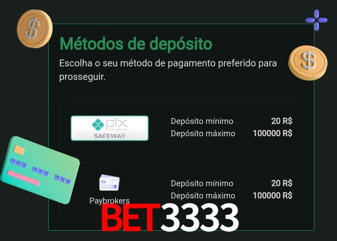 O cassino Bet3333 oferece uma grande variedade de métodos de pagamento